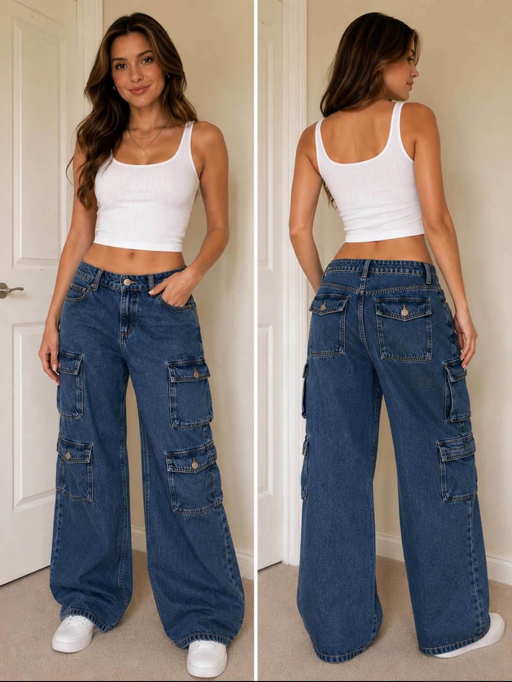 Garage Dark Blue Wide-Leg Cargo Jeans